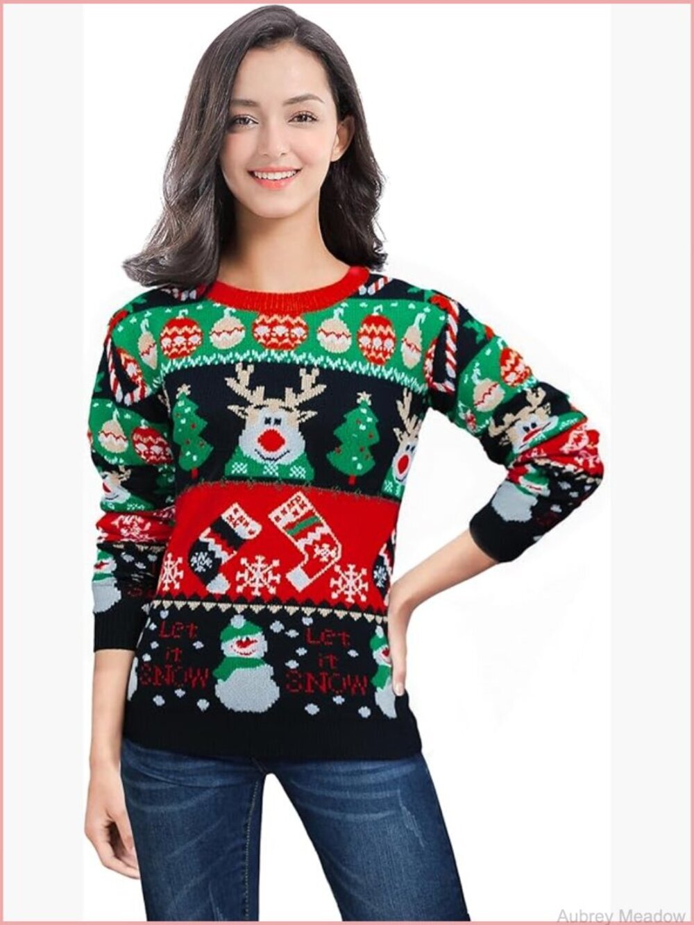 Ugly Christmas Sweater Women Reindeer Funny Knit Pullover Xmas